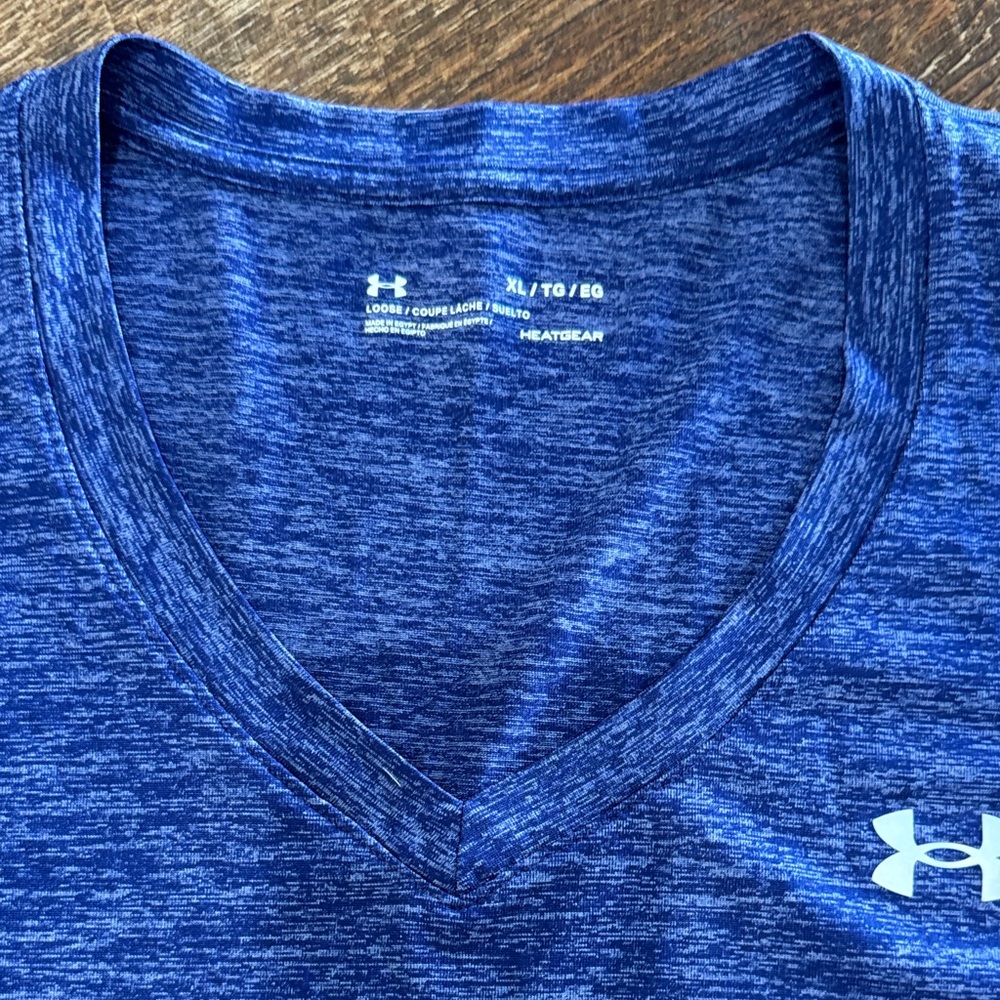 Under Armour Heathered Blue and Solid Gray V-Neck Tees - Picture 2 of 4